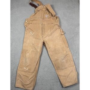 Carhartt USA R01 BRN Duck Bib Overalls Double Knee 42x28 Distressed‎ Made in USA